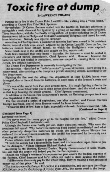Croton Point Dump Fire - 1981