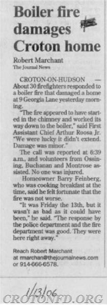 Georgia Lane Fire (Minor) 1/13/06