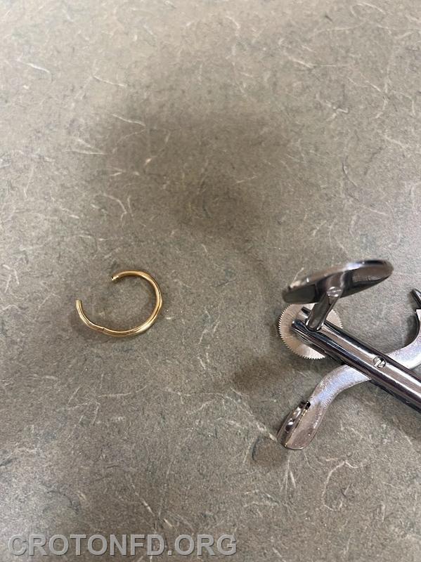 The ring our members cut off a gentleman that walked into the firehouse during Inspection.